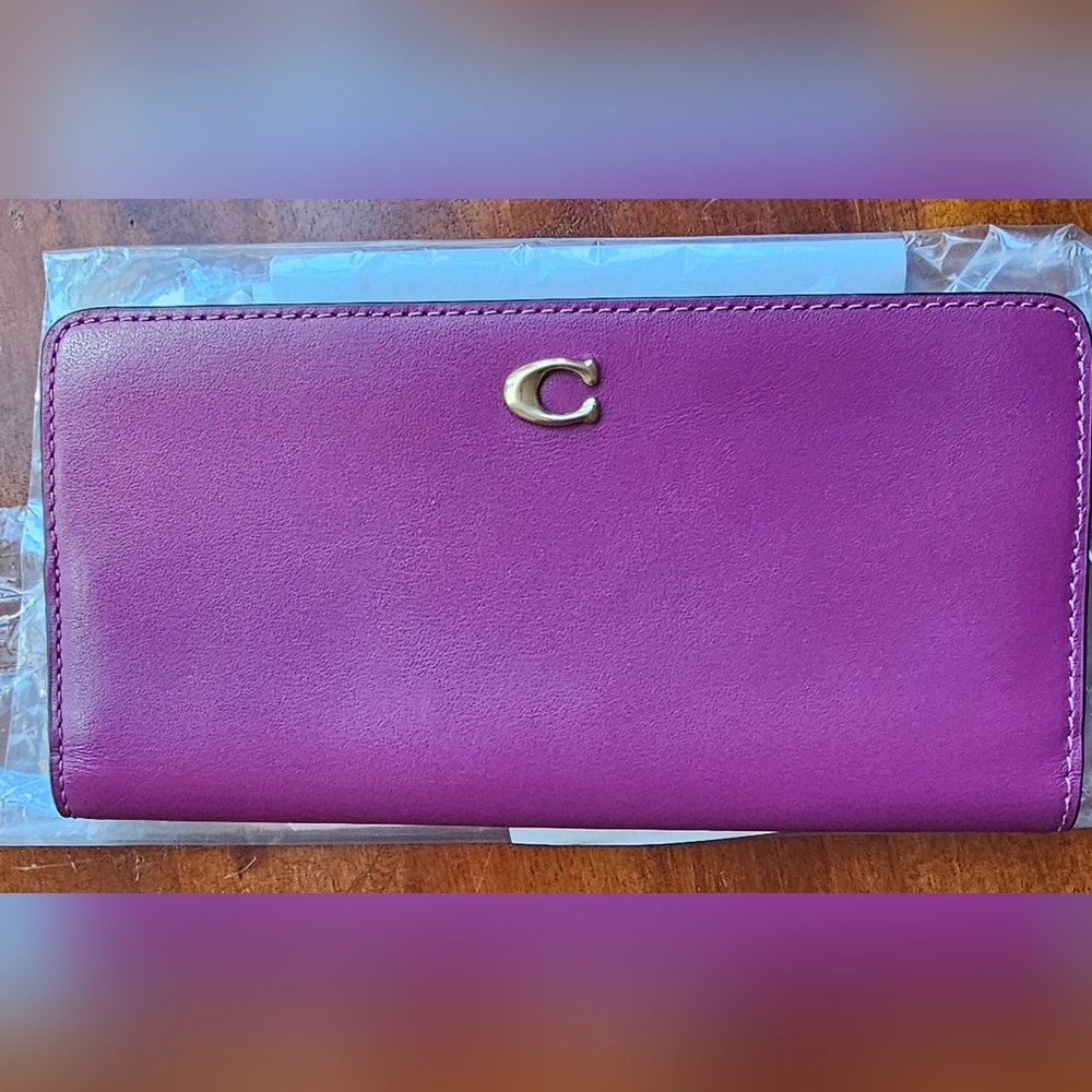 Coach Slim Accordion Zip Wallet Deep Plum